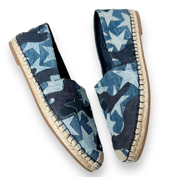 Valentino Blue Denim Stars Camo Canvas Espadrille Flat Sandals Women’s Size 40/9 - Picture 4 of 11